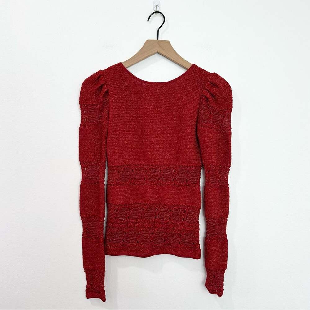 Ronny Kobo Michaela Metallic Knit Top Red size XS Romantic Date Night